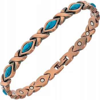 Náramek Měděný náramek dámský magnetický TYRKYSOVÝ