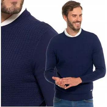 Pánský svetr PÁNSKÝ ELEGANTNÍ SVETR Z VISKÓZY, KULATÝ VÝSTŘIH, TMAVĚ MODRÝ MORAJ, VELIKOST M
