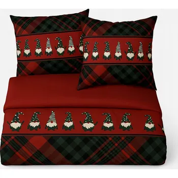Povlečení Povlečení świąteczna 140x200 skřítci kostkovaná červená BAVLNA PL