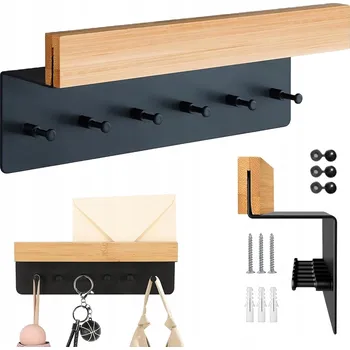 Věšák DŘEVĚNÝ KOVOVÝ VĚŠÁK NA ZEĎ NA OBLEČENÍ KLÍČE DO PŘEDSÍNĚ POLICE