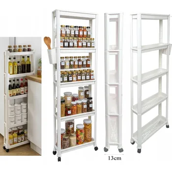 Obývací pokoj ÚZKÁ KUCHYŇSKÁ POLICE 13 CM SKŘÍŇKA NA KOLEČKÁCH REGÁL 5 PATROVÝ S HÁČKY