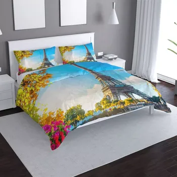 Povlečení Sablio Povlečení Paříž Eifellova věž Flowers - 140x220 / 90x70