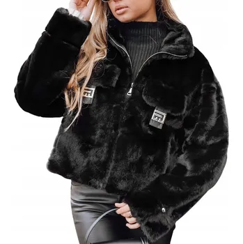 Dámský kožich Dámská krátká kožešinová bunda černá kožíšek TY5249 - M