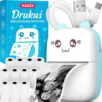 Příslušenství pro čtečku elektronické knihy MINI TERMOTISKÁRNA DRUKUŚ RŮŽOVÁ KOČKA C9 SADA PRO DĚTI + 10 ROLIČEK