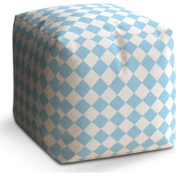 Taburet Sablio Taburet Cube Bílomodré kosočtverce: 40x40x40 cm