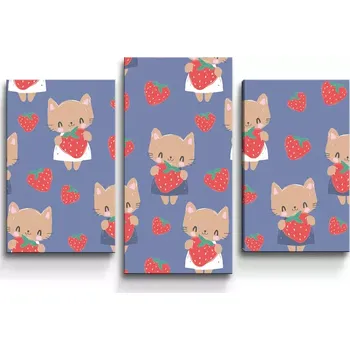 Obraz Sablio Obraz - 3-dílný Kočičky s jahodami - 75x50 cm
