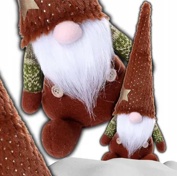 Vánoční dekorace Vánoční skřítek Mikuláš 40 cm sedící hnědý trpaslík gnóm dekorace