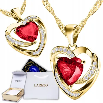 Náhrdelník Zlatý Náhrdelník 925 Červené Křišťálové Srdce se Zirkony POZLACENÝ 585