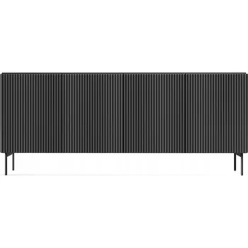 Komoda Komoda 195 cm černá matná, 3D čela, moderní elegantní skříňka 4d