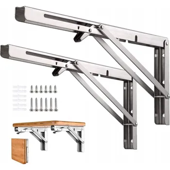 police 2 ks Skládací podpěra police 300 mm, držák police, úhelník, loft, STŘÍBRNÁ