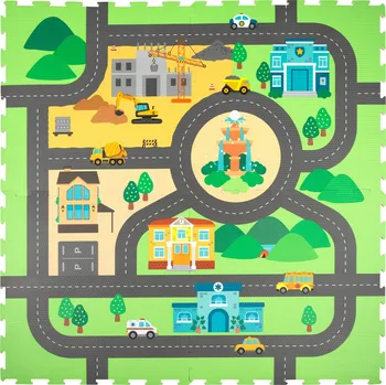 PĚNOVÉ PUZZLE PĚNOVÁ PODLOŽKA PRO DĚTI SILNÁ MĚSTO ULICE CESTY 120X120