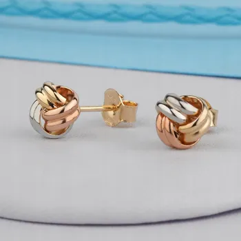 Náušnice Náušnice zlaté - elegantní tříbarevný uzel, Au 585 dárek