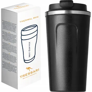 Termoska Termohrnek 510 ml černý velký termoska TRESSARI na kávu čaj nepropustný