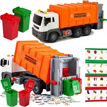 autíčko Popelářské auto NORIMPEX oranžové se zvukem a světlem 1:16 s popelnicemi