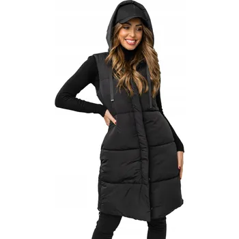 Dámská vesta VESTA Dlouhá prošívaná vesta S KAPUCÍ Černá 16M9093 DENLEY_M