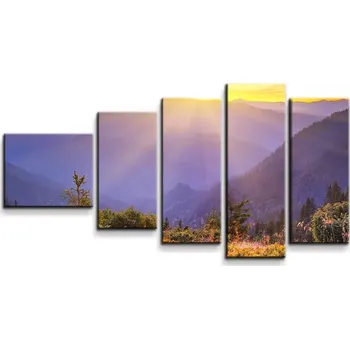 Obraz Sablio Obraz - 5-dílný Západ slunce nad lesem - 100x60 cm
