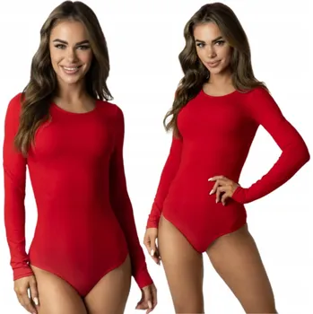 Body BAVLNĚNÉ DÁMSKÉ BODY S DLOUHÝM RUKÁVEM POLSKÁ VÝROBA PRIMO ČERVENÉ XS
