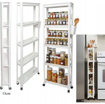 regál KUCHYŇSKÝ REGÁL STOJAN 5 POLIC SKŘÍŇKA NA KOLEČKÁCH ÚZKÝ MOBILNÍ 13cm