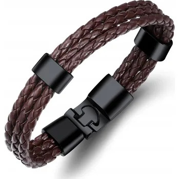 Náramek Pánský náramek Hnědý pletený kožený ocel chirurgická