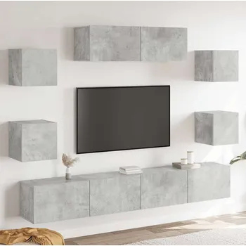Obývací stěna vidaXL Sada 7 kusů nástěnné TV skříňka kompozitní dřevo [3114520] Barva: Betonová šedá
