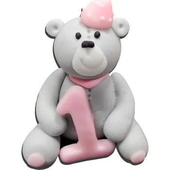 autíčko Cukrová figurka na dort Elhandel šedý medvídek s modrou číslicí 1