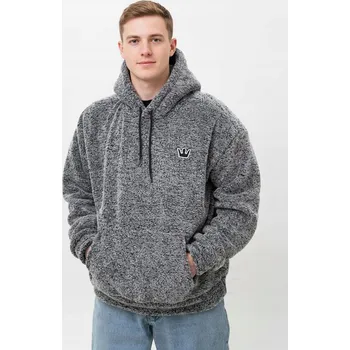 Pánská mikina MIKINA SHERPA S Kapucí Pánská Oversize Šedá Melanžová POLAROVÁ TEPLÁ XL
