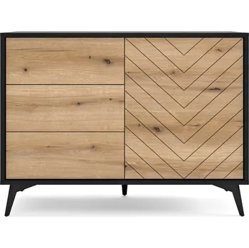 Komoda Loftová komoda do obývacího pokoje DIAMOND KSZ104 se zásuvkami, černá/dub Evoke