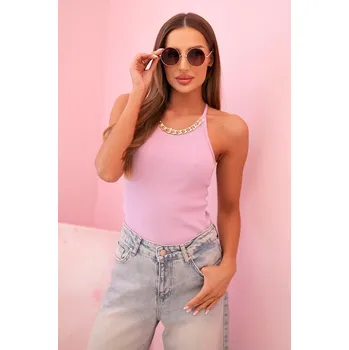 Dámská halenka Kesi Dámská pruhovaná blůza s V výstřihem a krátkým rukávem béžová Kesi světle modrá | fialová 3478619