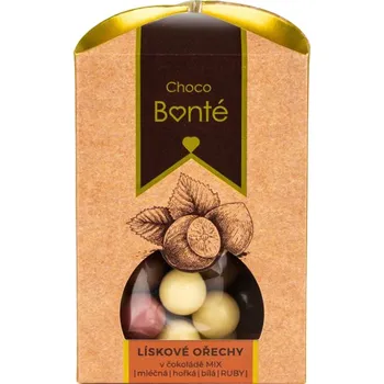 Čokoláda Choco Bonté Lískové ořechy v čokoládě MIX - mléčná, hořká, bílá, ruby