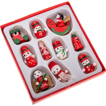 Vánoční dekorace Dřevěné vánoční ozdoby Mix II, SADA 10 KS, červená