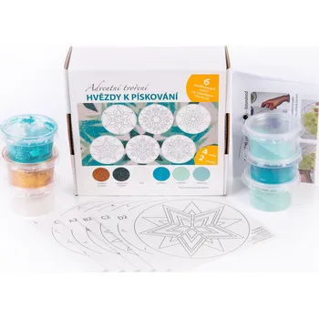 Vánoční dekorace sada Vánoční HVĚZDY – TYRKYSOVÉ / 10x10 cm (Tvoření barevným pískem)