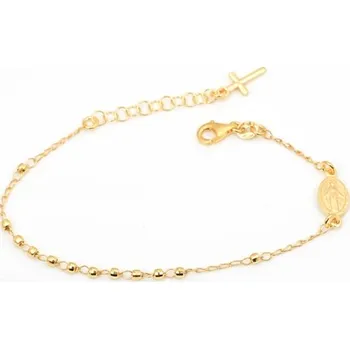 Náramek Stříbrný pozlacený náramek růženec s křížkem a madonkou 68909F 19-22 cm