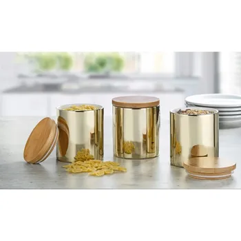 Dóza na potraviny Esmeyer Porcelánové dózy 3 ks s bambusovým víčkem zlaté 10 x 11 cm