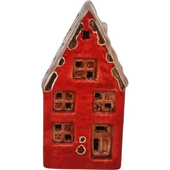 Keramický domeček LED,červený, 9,5 cm