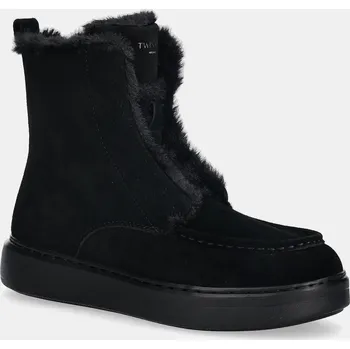 Dámské kozačky Semišové boty Twinset dámské, černá barva, na plochém podpatku, lehce zateplené, 252TGT01C 252TGT01C.00006 99X, EUR 41