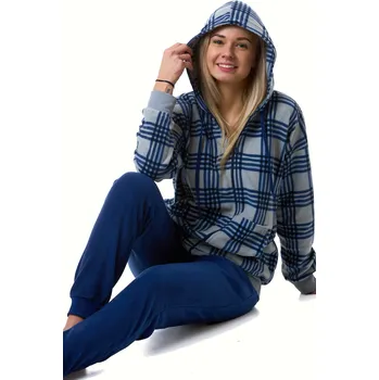 Dámské pyžamo Dámské pyžamo fleece hřejivé celopropínací mikina s kapucí 1Z1292 modrá s