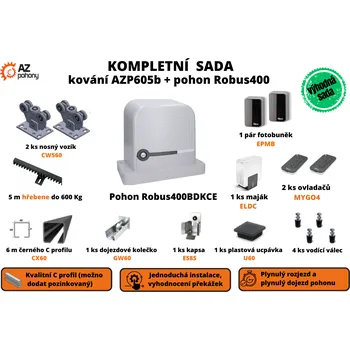 Sada kování AZP605b + pohon ROBUS400BDKCE do 4 m průjezdu