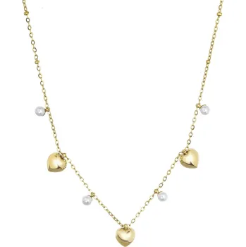 Náhrdelník Náhrdelník ocelový s perličkami a srdíčky 42023.1