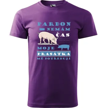 Pánské oblečení DOBRÝ TRIKO Pánské tričko s potiskem Nemám čas prasátka Velikost: XL, Barva: Fialová