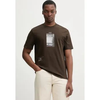 Pánské tričko Bavlněné tričko United Colors of Benetton pánské, hnědá barva, s potiskem, 3MI5U10BG 89X, vel. XXL