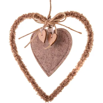 Textilní závěsné srdce 16 cm, fleece, šedá