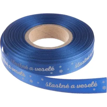 Stuha Stuha polyester vánoční Šťastné a veselé 25 m modrá