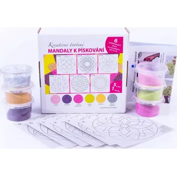 Výtvarná sada sada mandaly – RŮŽOVÉ / 10x10 cm (Tvoření barevným pískem)