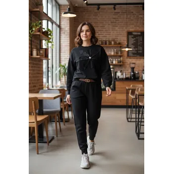 Dámská mikina Krátká mikina s květinou černá Velikost: UNI: XS - XL