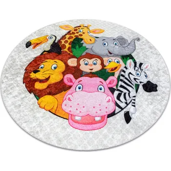 Koberec JUNIOR 51595.801 mycí kobereč kulatý Zvířata, Afrika pro děti protiskluz - šedá