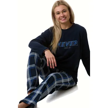 Dámské pyžamo Dámské hřejivé pyžamo modro-šedé káro NEVER GIVE UP 1Z1461 modrá l