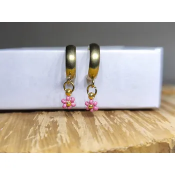 Náušnice Bellakvět Kroužkové náušnice - Růženka - PVD Gold, Miyuki