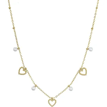 Náhrdelník Náhrdelník ocelový s perličkami a srdíčky 42024.1