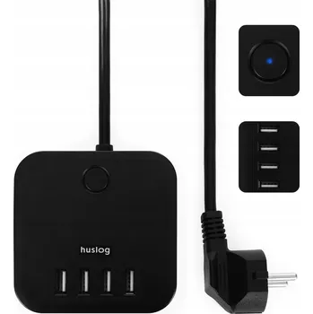 Napájecí kabel Prodlužovací Kabel lištový Huslog 1,5 m 3 ks zásuvek černý