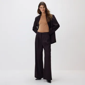 Dámské kalhoty Reserved - Široké vlněné kalhoty - hnědá - ZR453-83X - ZR453-83X-XS